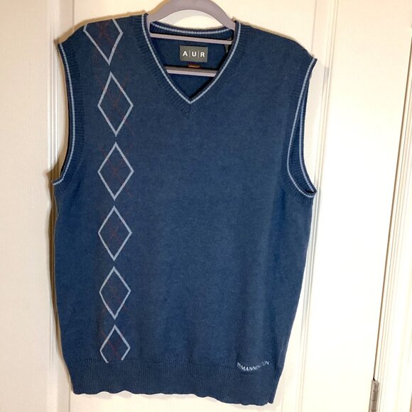 AUR Men’s Sleeveless Sweater Knit Vest Size M Grandad Style V Neck Cotton Blend - Picture 1 of 8